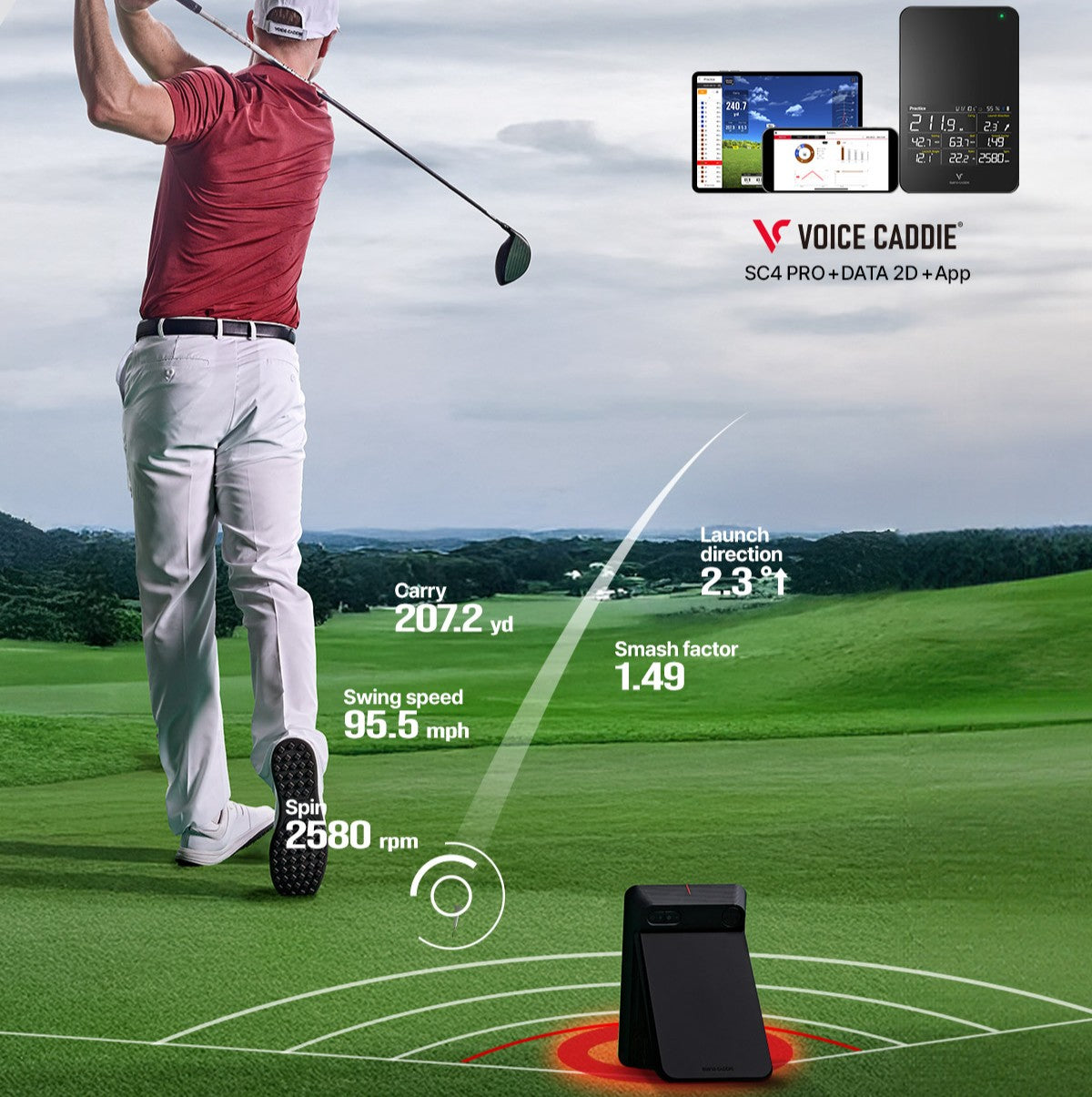 Voice Caddie SC4 PRO Moniteur de Lancement et Simulateur 3D portable